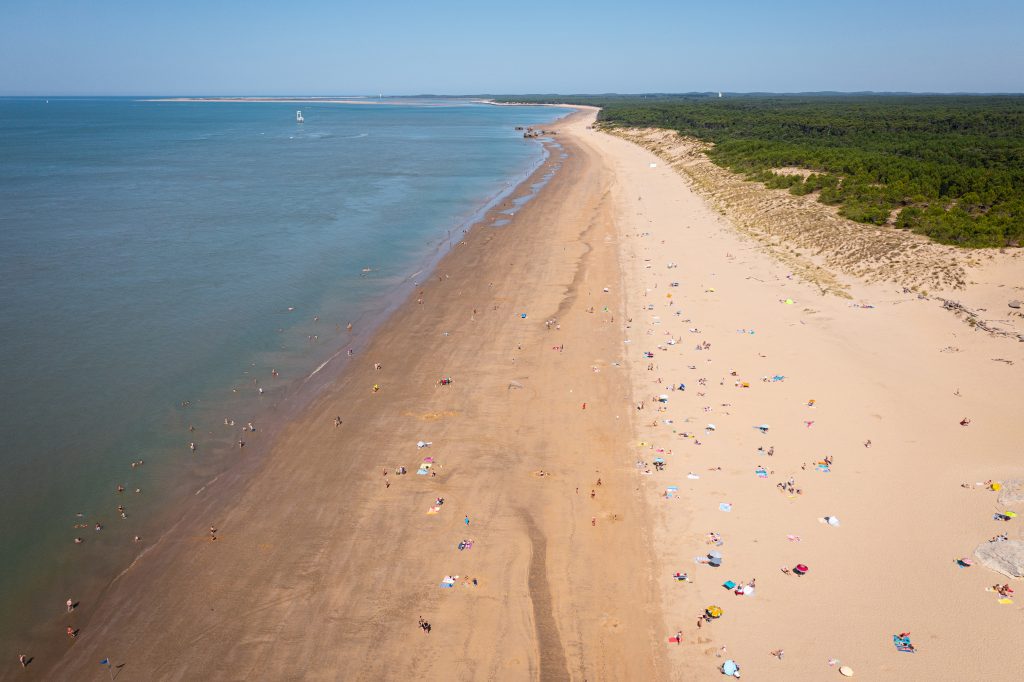 Longue plage de la Grande Côte bordée de dunes et de forêt